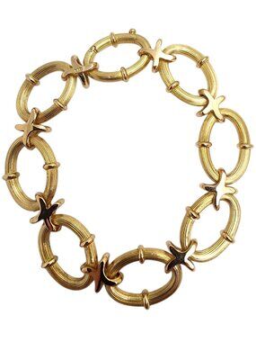 18K Yellow Gold Heavy X and O Link Bracelet #26121